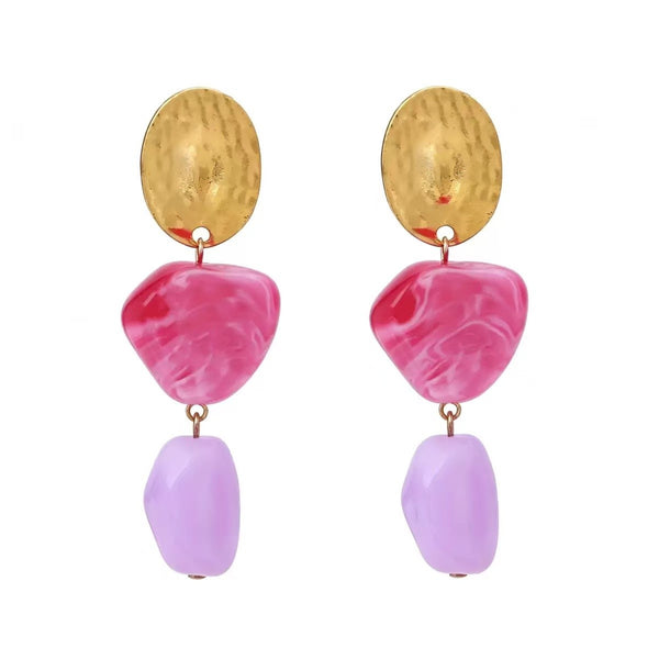 Asymmetric Resin & Hammered Gold Drop Earrings | 40E559