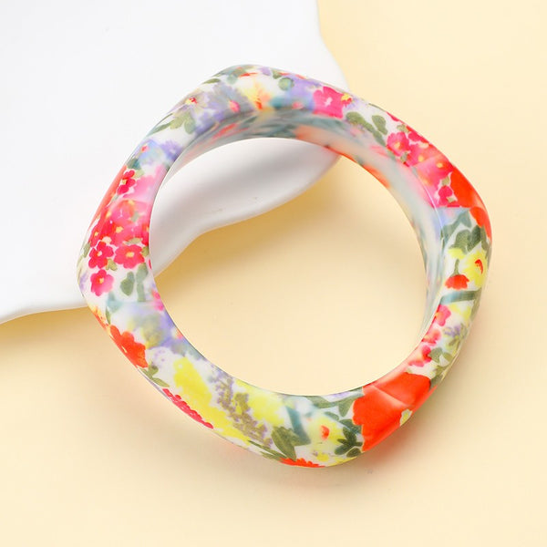 Floral Print Chunky Domed Resin Bangle Bracelet | 40B5279