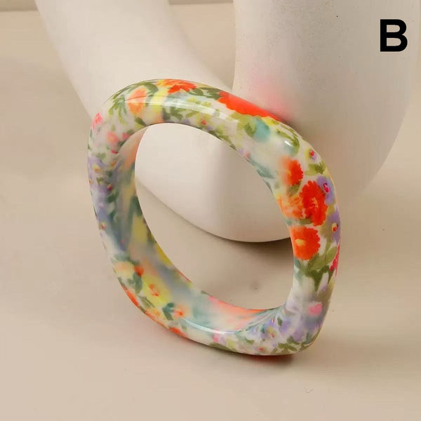Floral Print Chunky Domed Resin Bangle Bracelet | 40B5279
