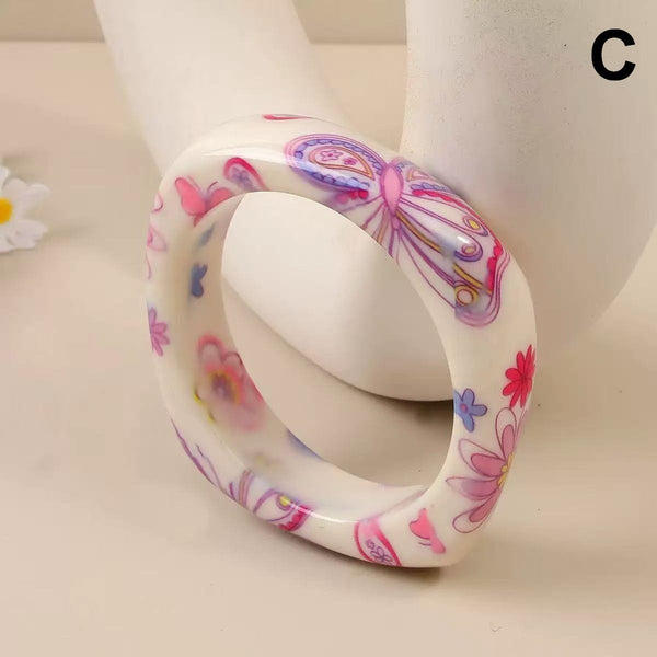 Floral Print Chunky Domed Resin Bangle Bracelet | 40B5279
