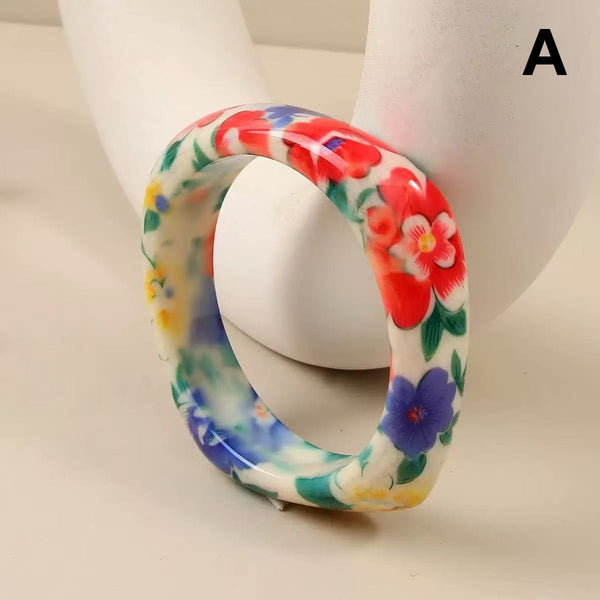 Floral Print Chunky Domed Resin Bangle Bracelet | 40B5279
