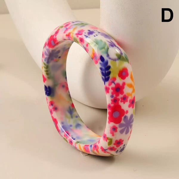 Floral Print Chunky Domed Resin Bangle Bracelet | 40B5279