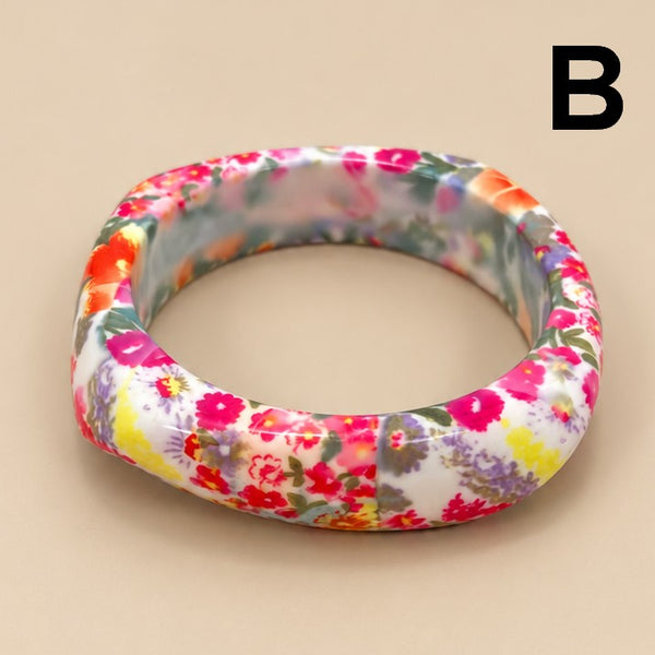 Floral Print Chunky Domed Resin Bangle Bracelet | 40B5279