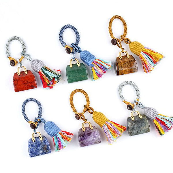 Mini Handbag Natural Gemstone Bag Charm & Keychain | 40KC202