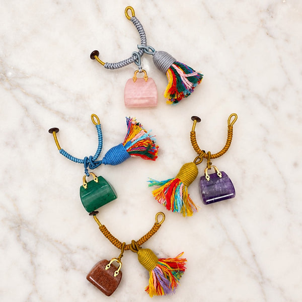 Mini Handbag Natural Gemstone Bag Charm & Keychain | 40KC202