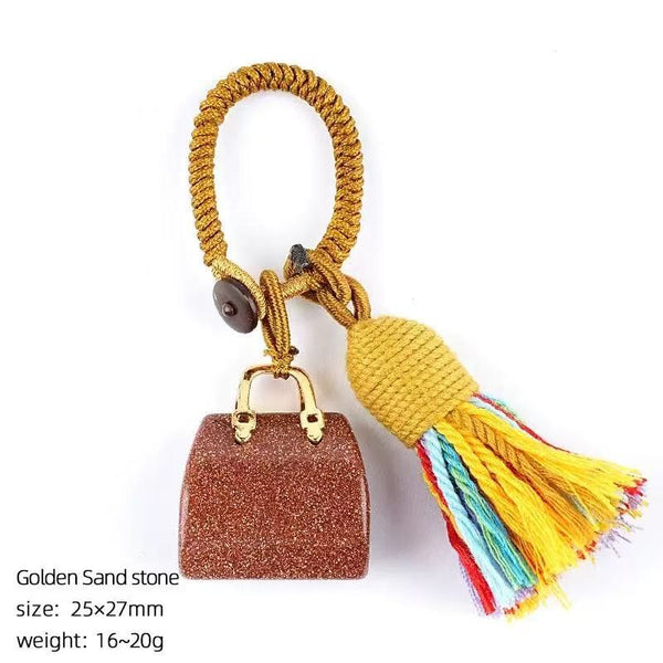 Mini Handbag Natural Gemstone Bag Charm & Keychain | 40KC202