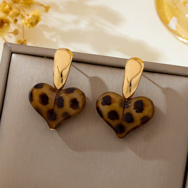 Animal Leopard Resin Heart Drop Earrings | 80E63256