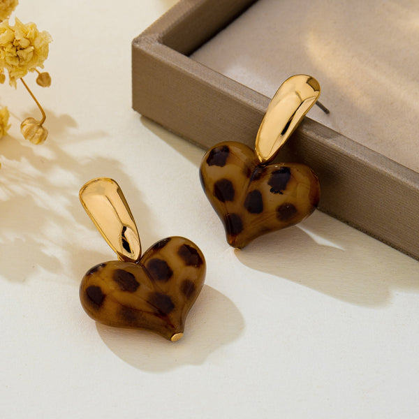 Animal Leopard Resin Heart Drop Earrings | 80E63256
