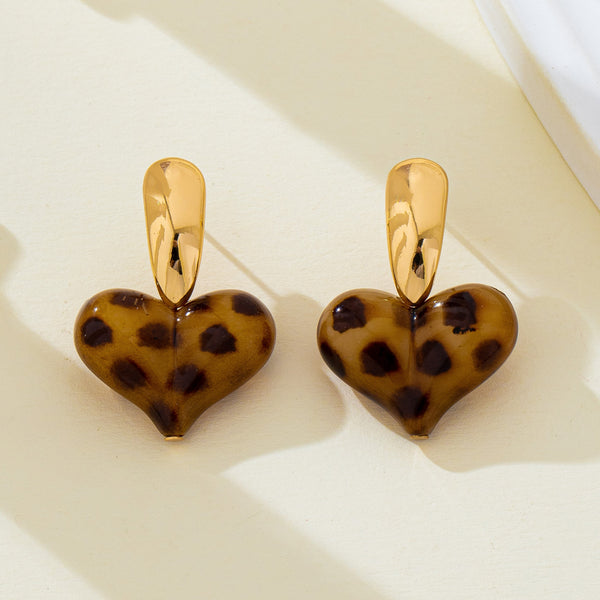Animal Leopard Resin Heart Drop Earrings | 80E63256