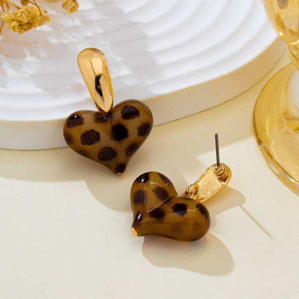Animal Leopard Resin Heart Drop Earrings | 80E63256