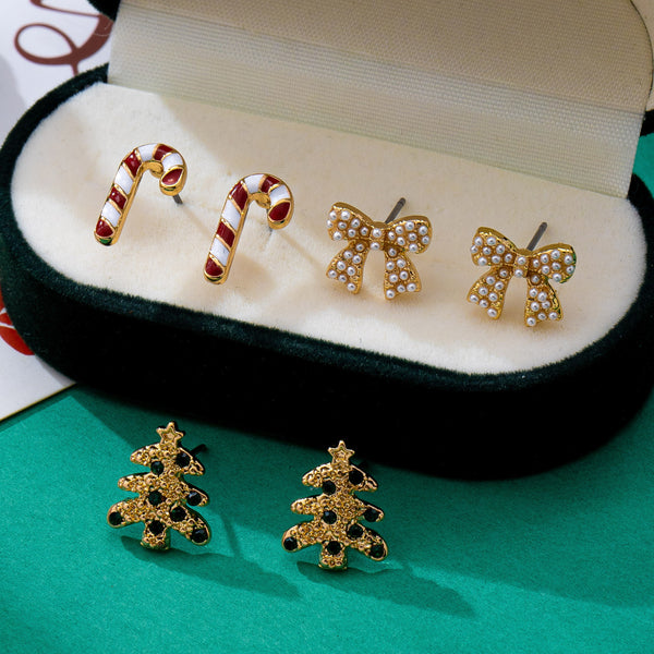 Holiday Candy Cane Tree  Bow Trio Earrings | 80E63267