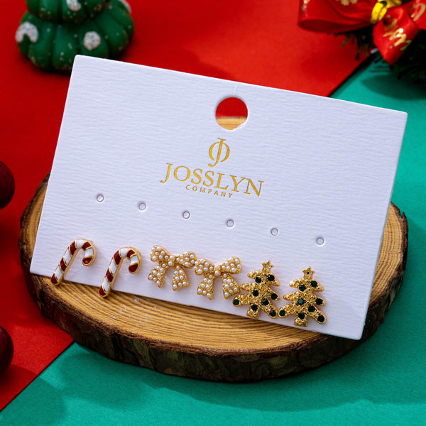 Holiday Candy Cane Tree  Bow Trio Earrings | 80E63267