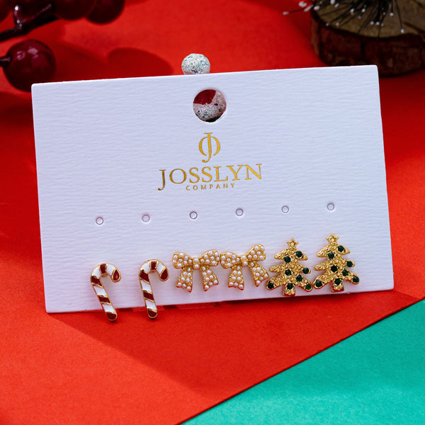 Holiday Candy Cane Tree  Bow Trio Earrings | 80E63267