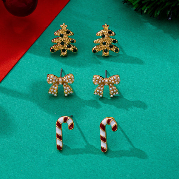 Holiday Candy Cane Tree  Bow Trio Earrings | 80E63267