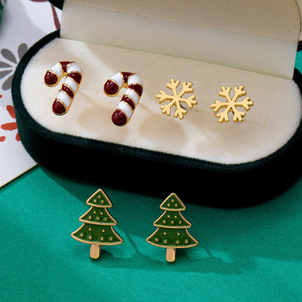 Holiday Candy Cane Snowflake Tree Trio Earrings | 80E63269