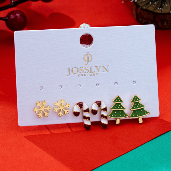 Holiday Candy Cane Snowflake Tree Trio Earrings | 80E63269