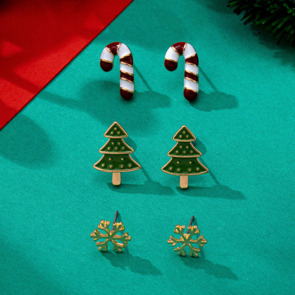 Holiday Candy Cane Snowflake Tree Trio Earrings | 80E63269