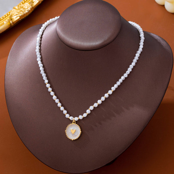 Pearl Beaded  Enamel Heart Charm necklace | 80N93783