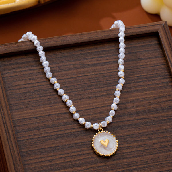Pearl Beaded  Enamel Heart Charm necklace | 80N93783