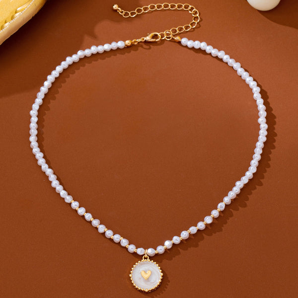 Pearl Beaded  Enamel Heart Charm necklace | 80N93783
