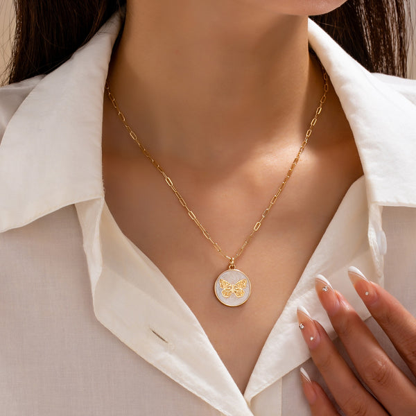 Paperclip Chain Butterfly Enamel Pendant Necklace | 80N93789