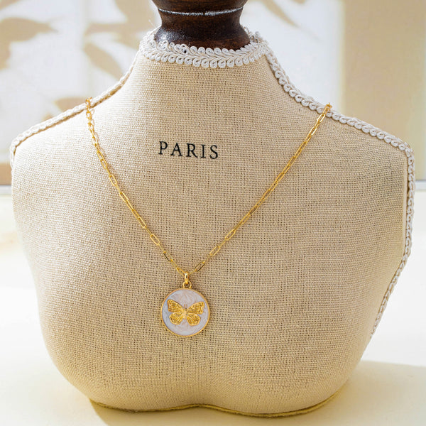 Paperclip Chain Butterfly Enamel Pendant Necklace | 80N93789