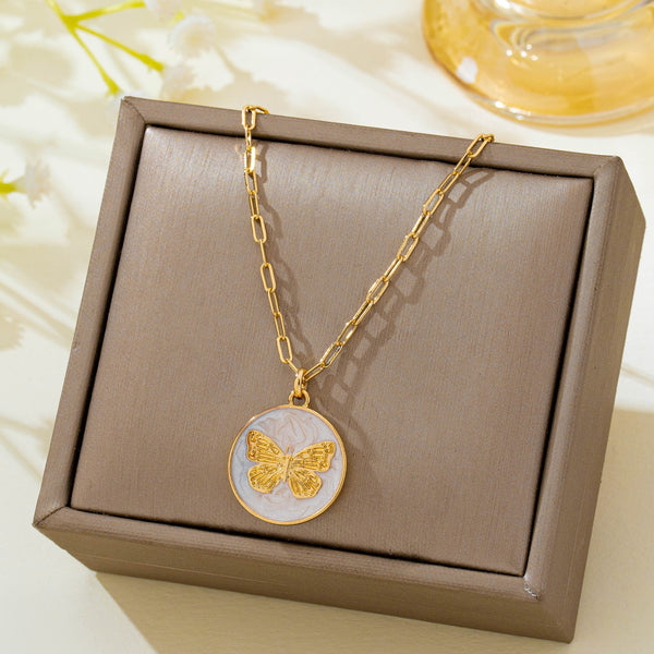 Paperclip Chain Butterfly Enamel Pendant Necklace | 80N93789