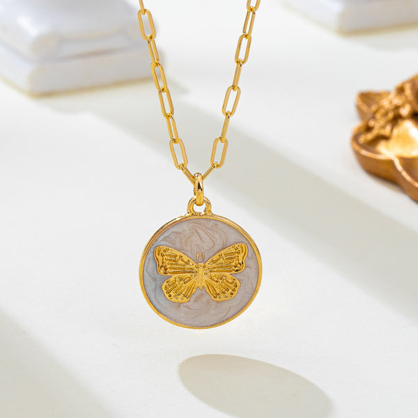 Paperclip Chain Butterfly Enamel Pendant Necklace | 80N93789