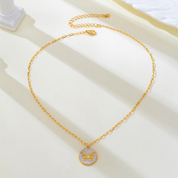 Paperclip Chain Butterfly Enamel Pendant Necklace | 80N93789