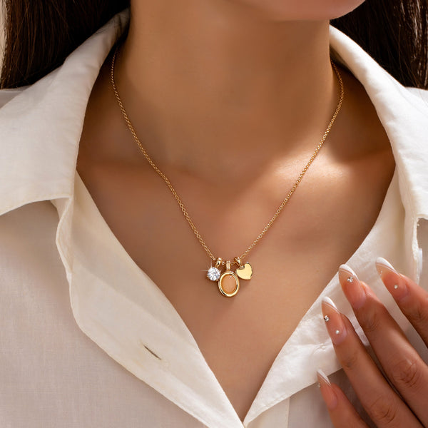 Cluster Multi-Charm Bead Rhinestone Heart Necklace| 80N93793