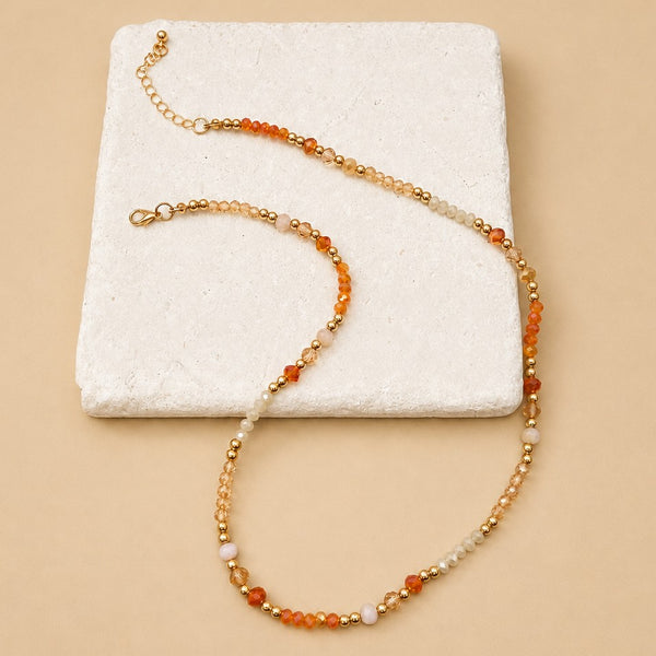 Faceted Glass Bead & Gold Accent Beaded Necklace | 40NK9793