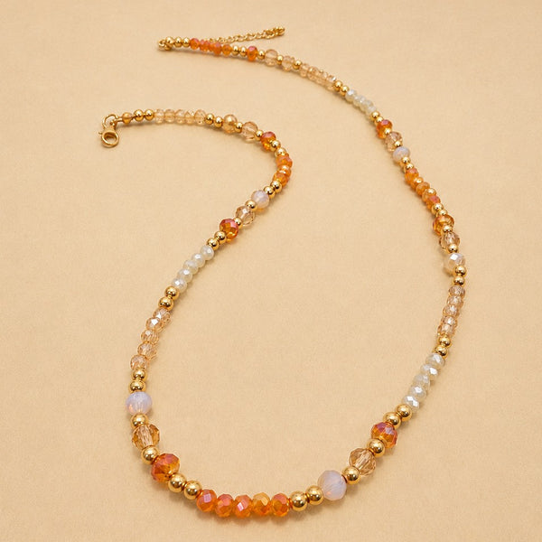 Faceted Glass Bead & Gold Accent Beaded Necklace | 40NK9793
