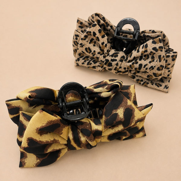 Leopard Print Bow Hair Claw Clips | 40H1215
