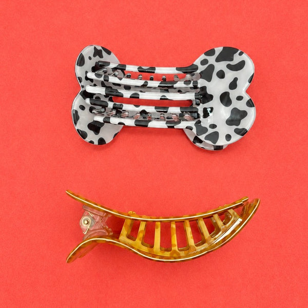 Animal Print Dog Bone-Shaped Hair Claw Clips | 40H1217