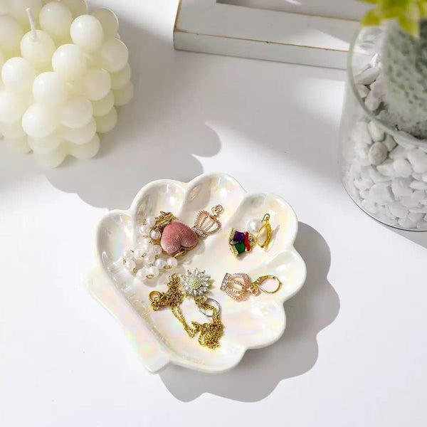 Pearlized Shell Ceramic Decorative Trinket Dish | 40CP101