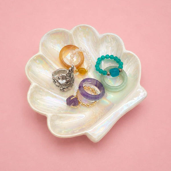 Pearlized Shell Ceramic Decorative Trinket Dish | 40CP101