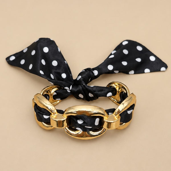 Printed Silk Scarf-Wrapped Gold Cuff Bracelets | 40B5288
