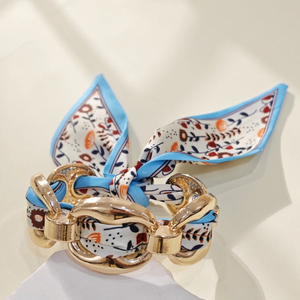 Printed Silk Scarf-Wrapped Gold Cuff Bracelets | 40B5288