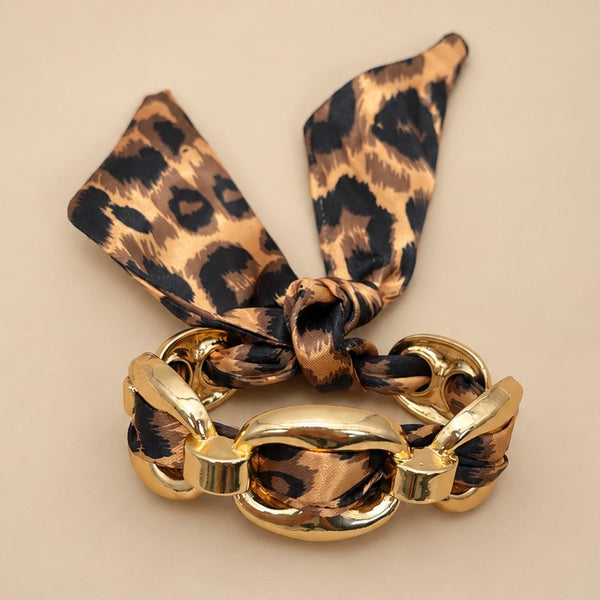 Printed Silk Scarf-Wrapped Gold Cuff Bracelets | 40B5288