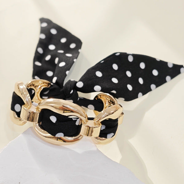 Printed Silk Scarf-Wrapped Gold Cuff Bracelets | 40B5288