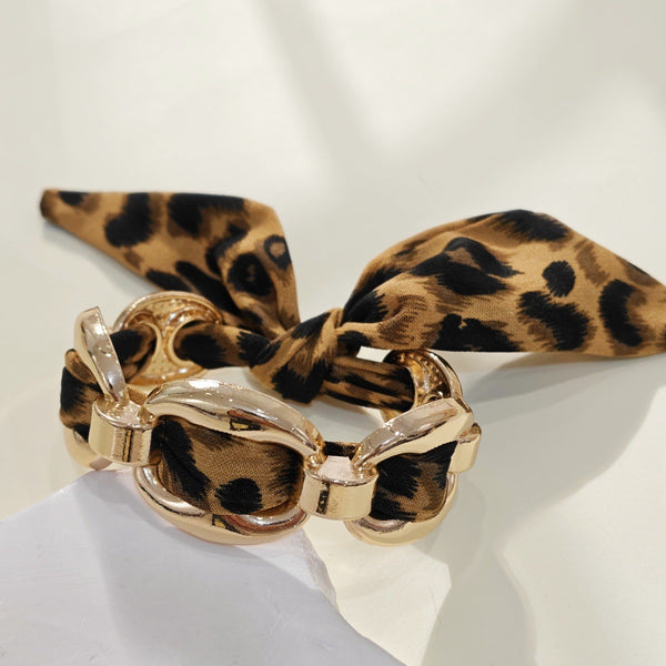 Printed Silk Scarf-Wrapped Gold Cuff Bracelets | 40B5288