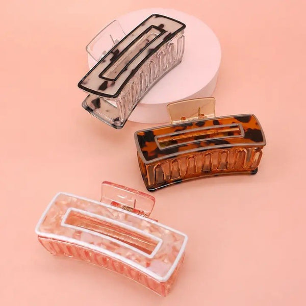 Hollow Rectangular Tortoise Acetate Hair Claw Clip | 40H395