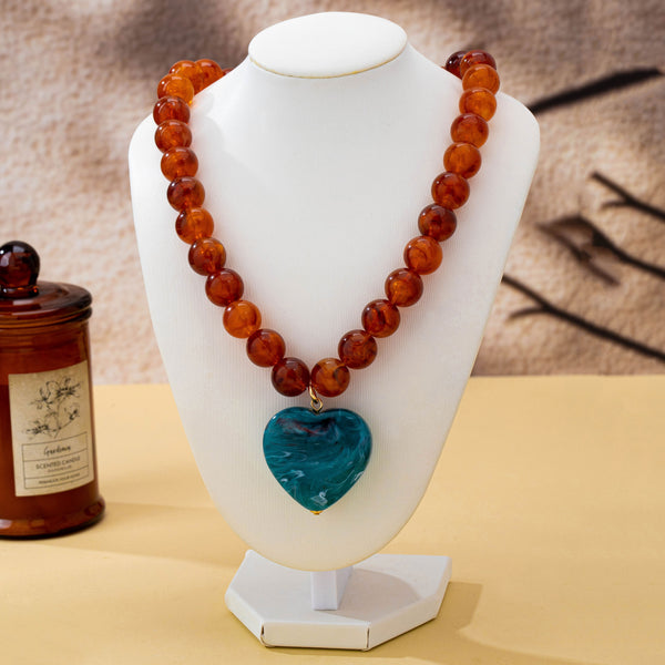 Marbled Bead Heart Pendant Statement Necklace | 80N93830