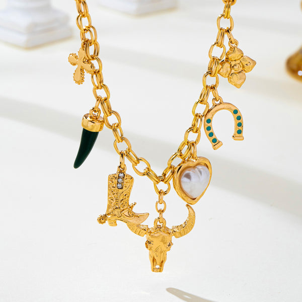 Western Longhorn Skull Heart Multi-Charm Necklace | 80N93803