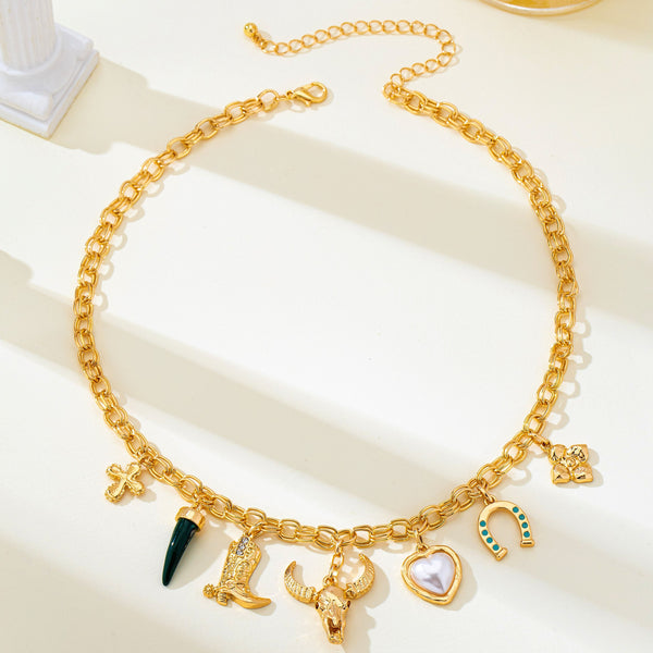 Western Longhorn Skull Heart Multi-Charm Necklace | 80N93803