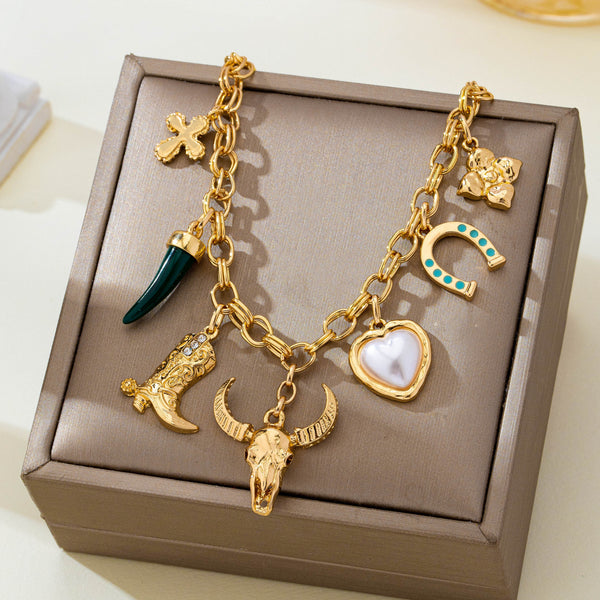Western Longhorn Skull Heart Multi-Charm Necklace | 80N93803