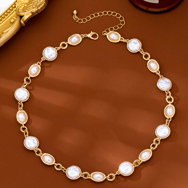 Bezel-Set Coin & Oval Faux Pearl Necklace | 80N93823