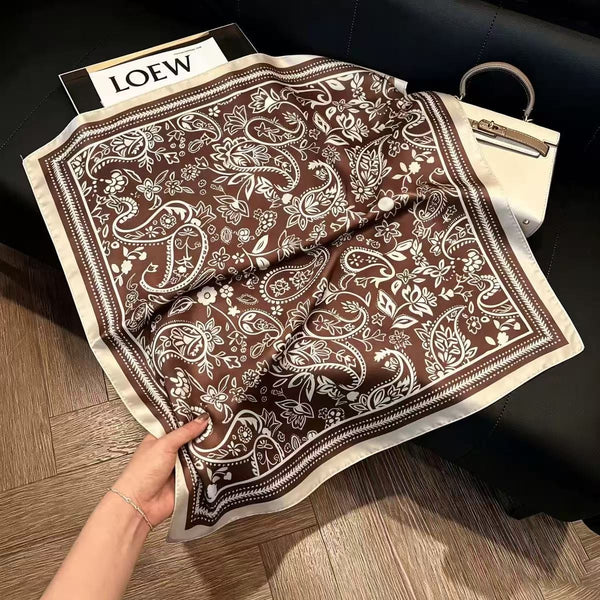 Classic Paisley Floral Printed Satin Square Scarf | 40SC739