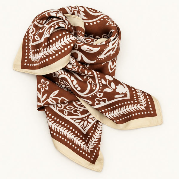 Classic Paisley Floral Printed Satin Square Scarf | 40SC739
