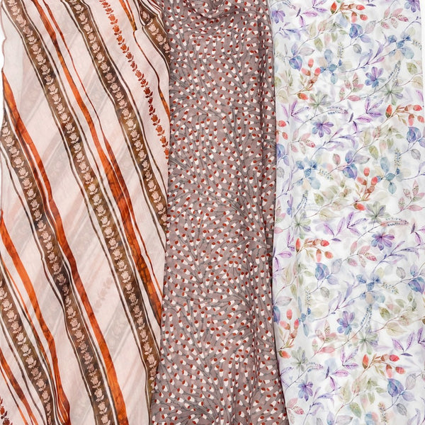 Sheer Floral & Stripe Printed Long Scarf | 40SC741